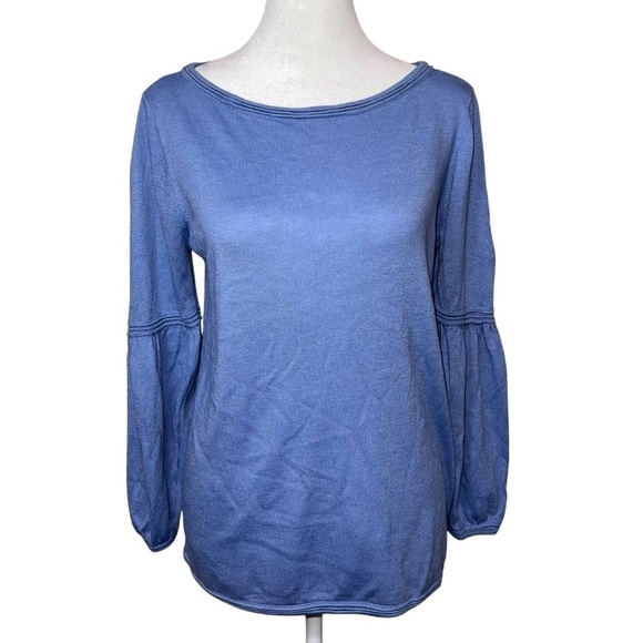 Ann Taylor LOFT Wool Blend Blue Sweater Lantern Sleeve Keyhole Back Size Small - Picture 2 of 6